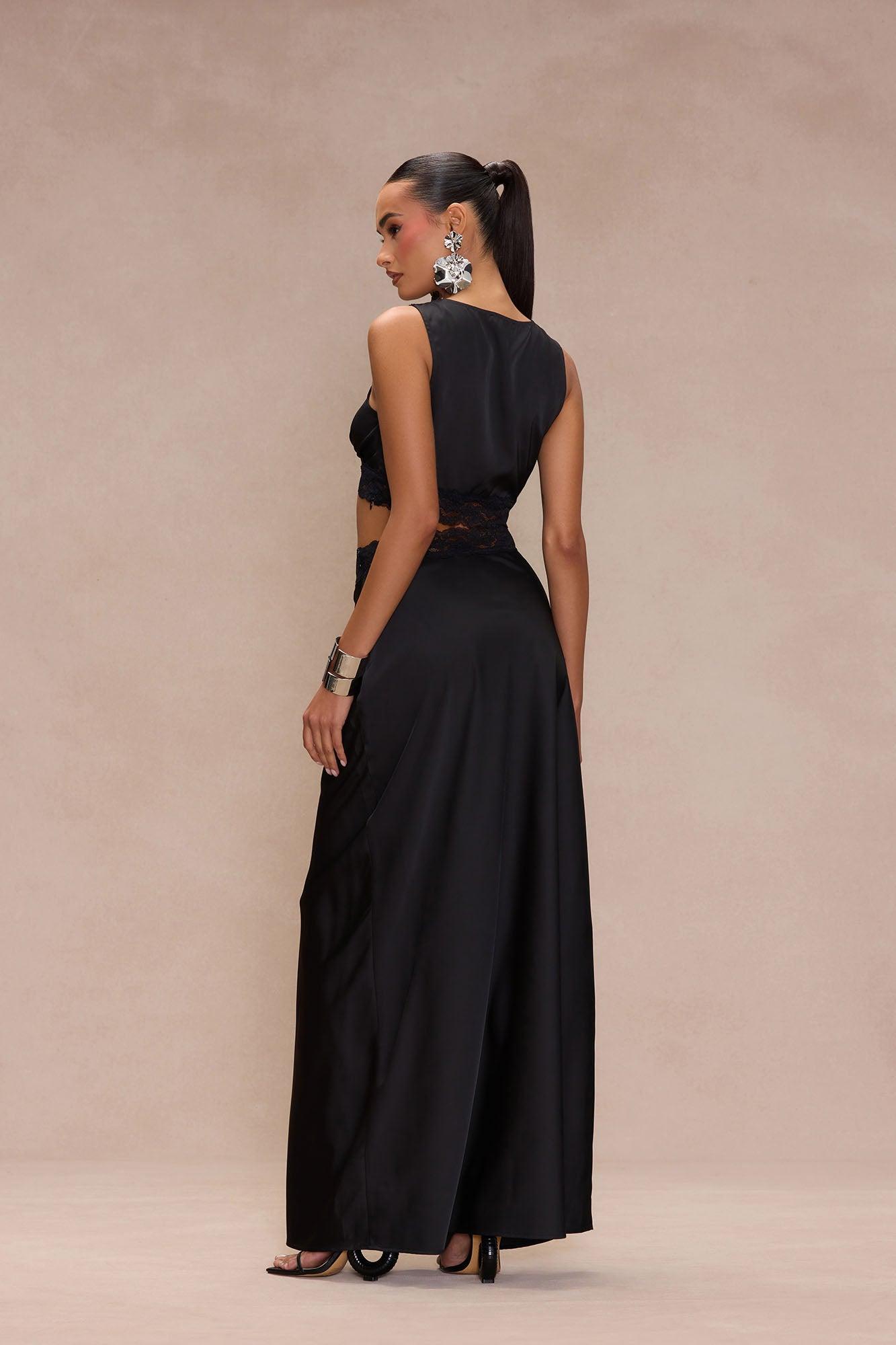 Keep It Cute Satin Skirt Set - Black Product Image