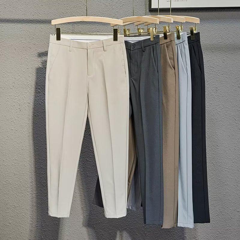 Mid Rise Plain Cropped Tapered Dress Pants Product Image