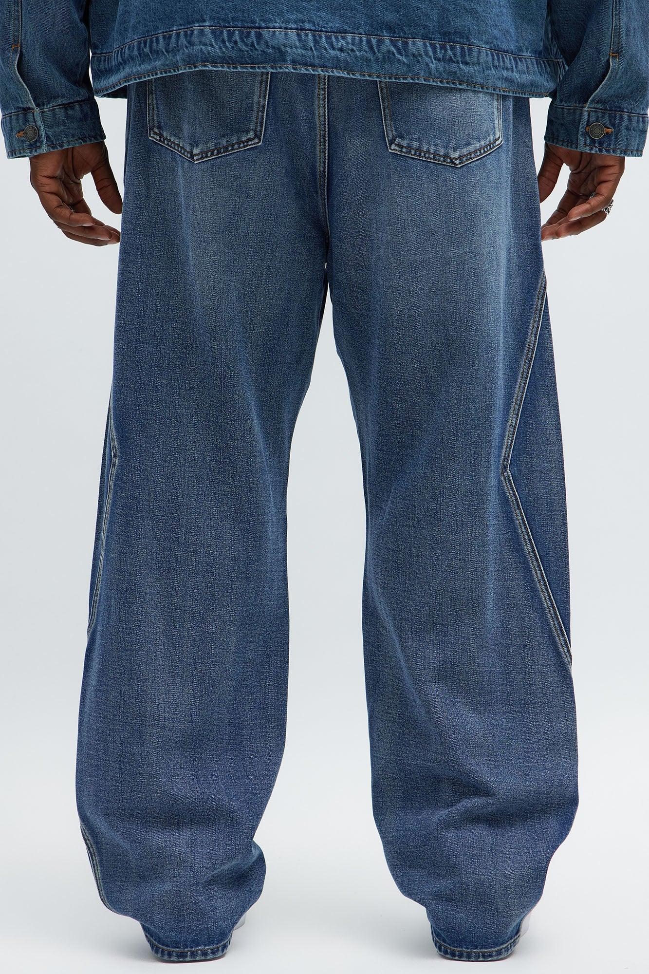 Baggy Faded Paneled Jeans - Medium Blue Wash Product Image