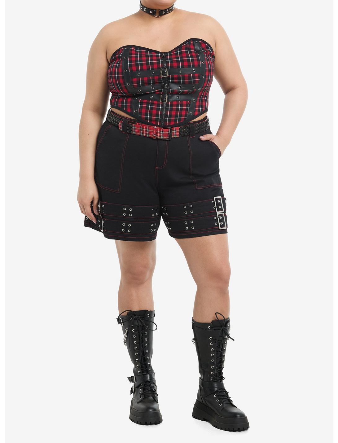 Black & Red Plaid Grommet Corset Top Plus Size Product Image