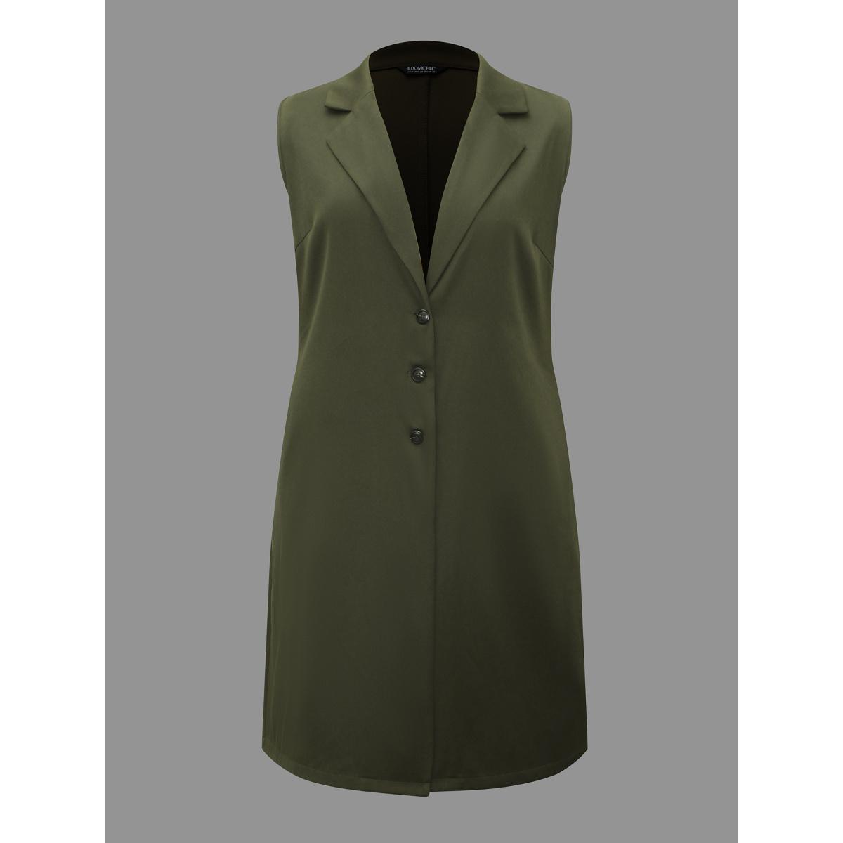 Plus Size Solid Lapel Collar Pockets Coat Women ArmyGreen Elegant Button Loose Ladies Everyday Winter Coats BloomChic 30/6X Product Image