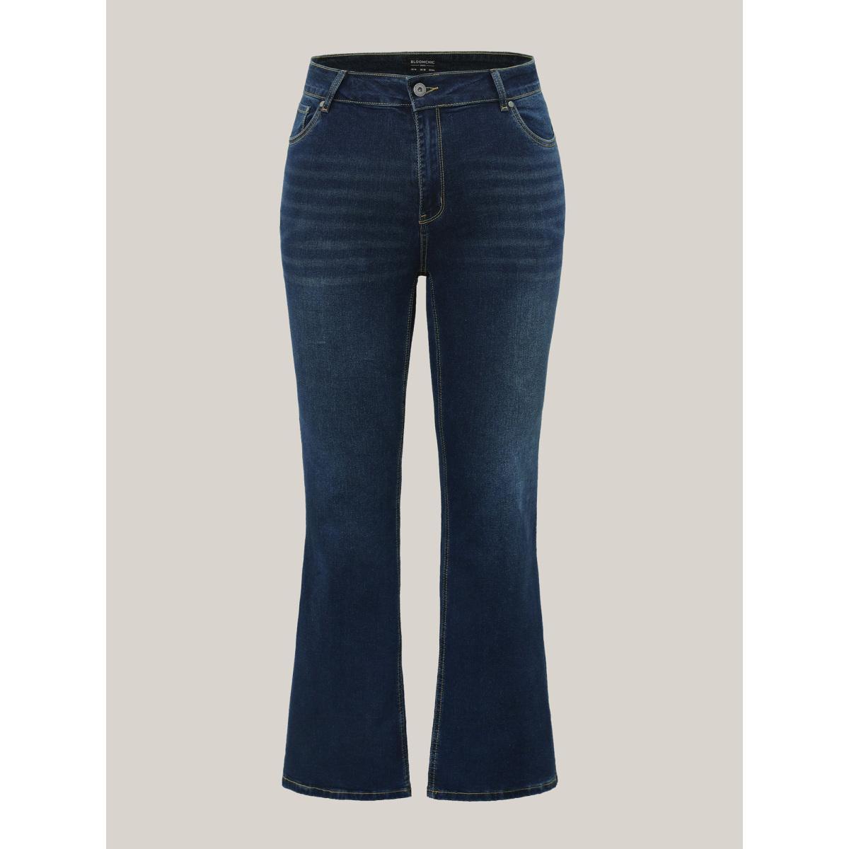 Plus Size Bootcut Very Stretchy Mid Rise Medium Wash Sculpt Waist Jeans Women Denimblue Elegant Plain Non High stretch Slanted pocket Jeans BloomChic 26/4X Product Image