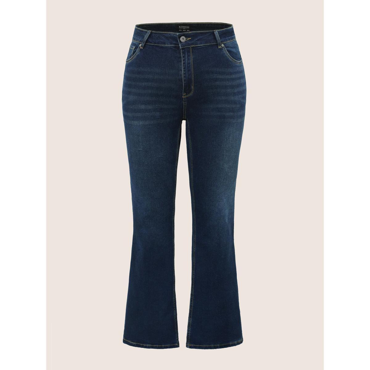 Plus Size Bootcut Very Stretchy Mid Rise Medium Wash Sculpt Waist Jeans Women Blue Elegant Plain Non High stretch Slanted pocket Jeans BloomChic 14/1X Product Image