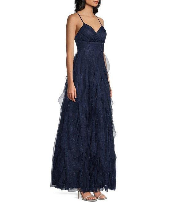 Pear Culture Glitter Mesh V-Neck Corset Bodice Corkscrew Ballgown Product Image