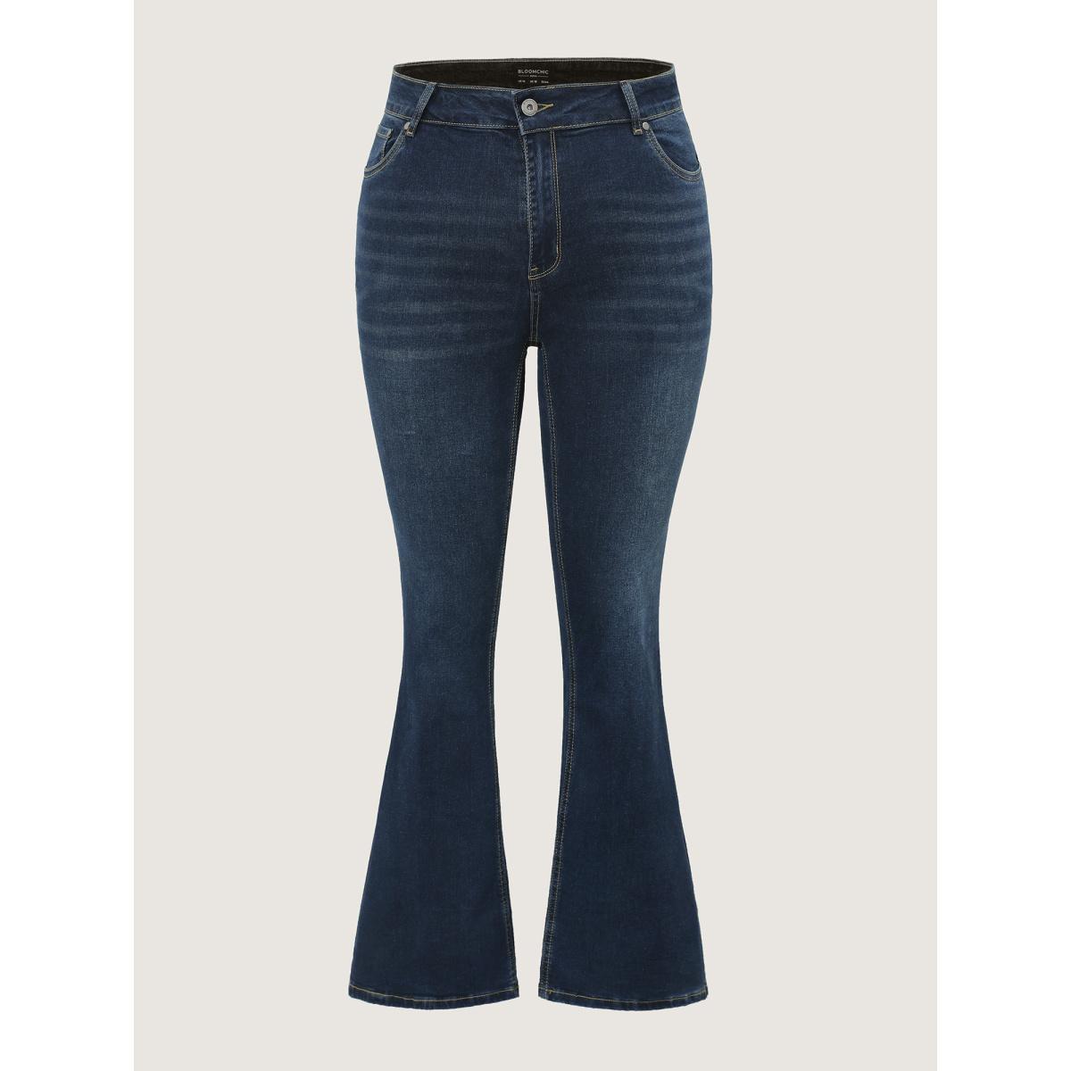 Plus Size Bootcut Very Stretchy Mid Rise Medium Wash Sculpt Waist Jeans Women Blue Elegant Plain Non High stretch Slanted pocket Jeans BloomChic 14/1X Product Image