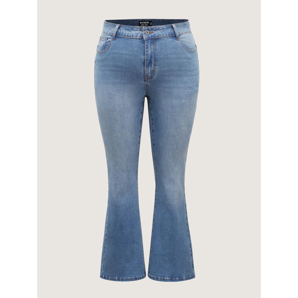 Plus Size Butt-Lift Bootcut Mid Rise Jeans Women Midblue High stretch Slanted pocket Jeans BloomChic 18/2X Product Image