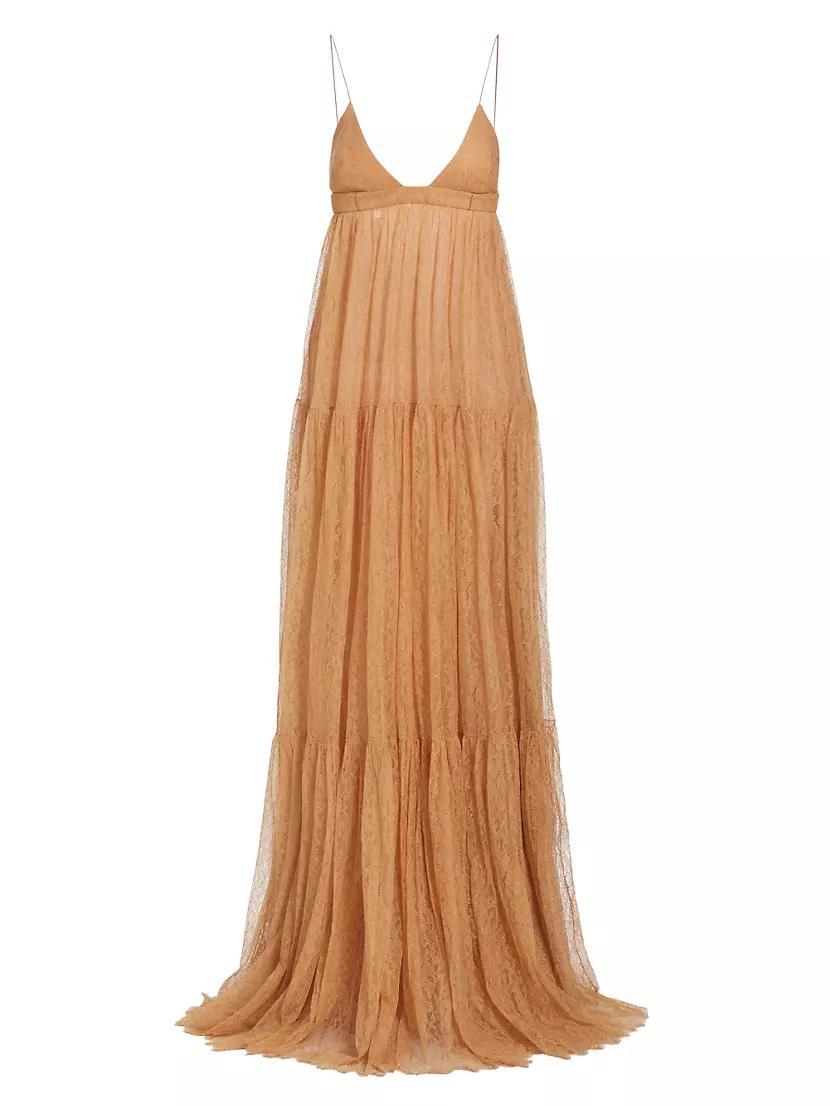 Sleeveless Tiered Lace Gown Product Image