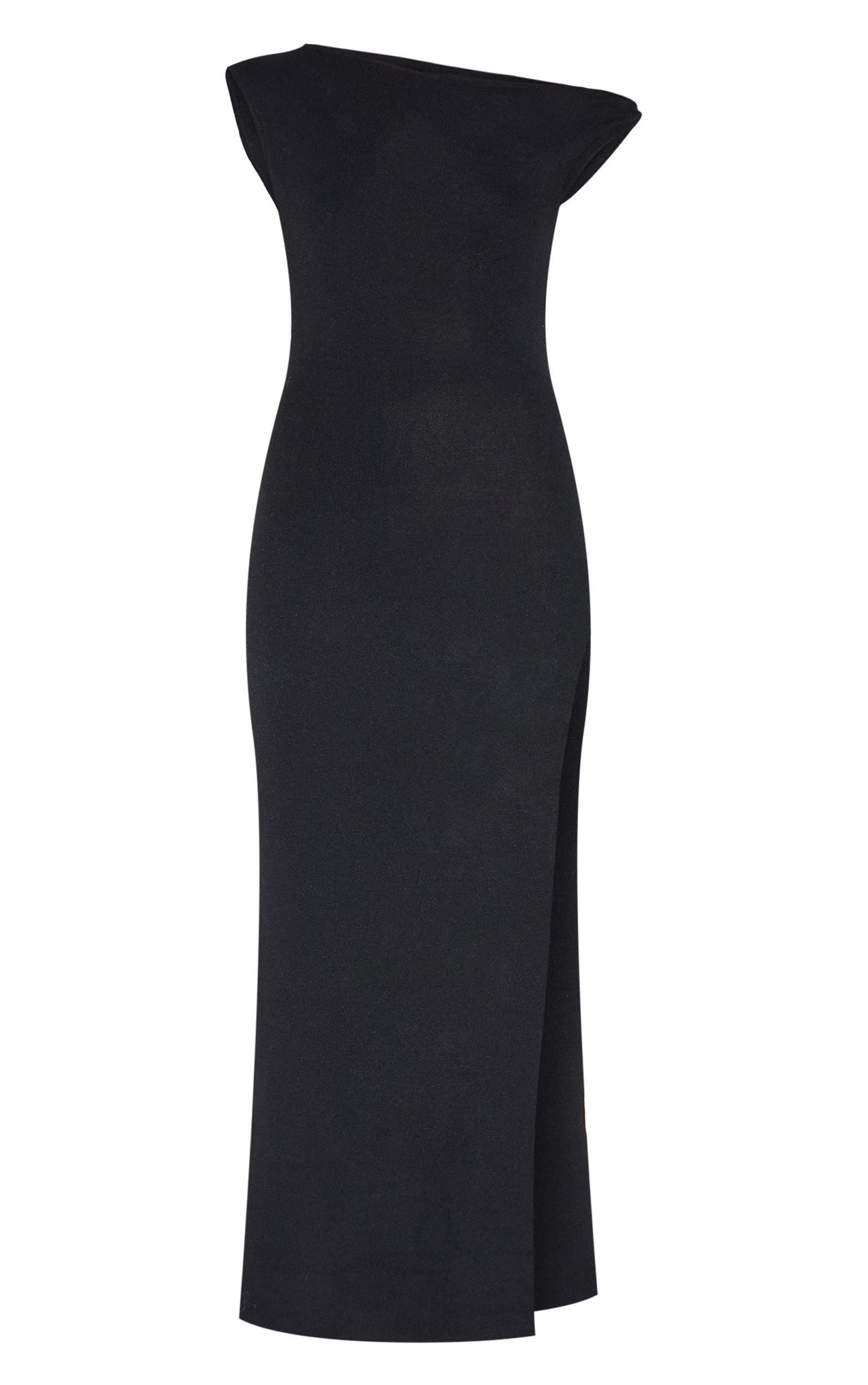 Black Fine Knit Twist Neck Maxi Dress Product Image
