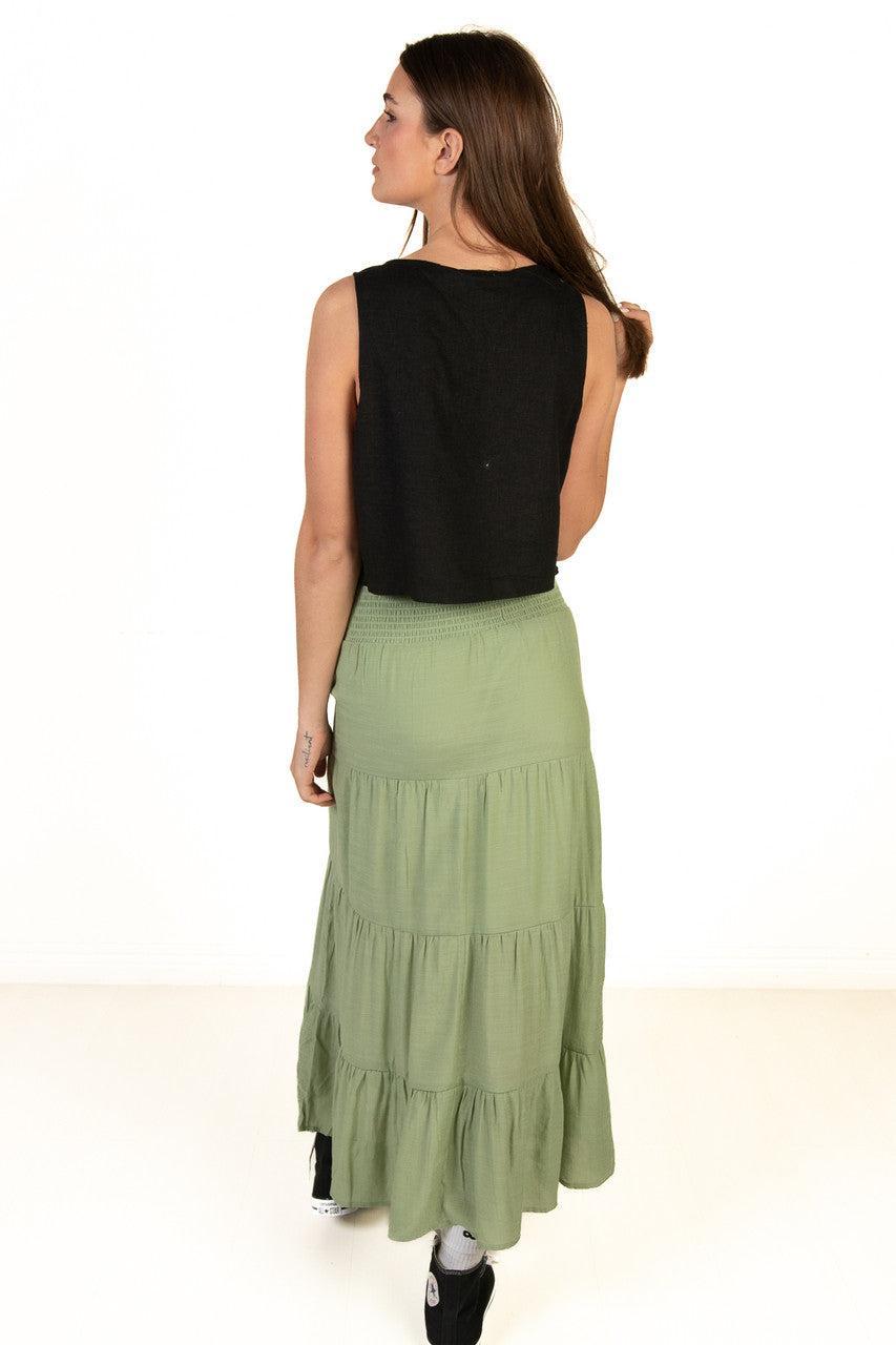 Moss Green Smocked Waist Maxi Skirt Product Image
