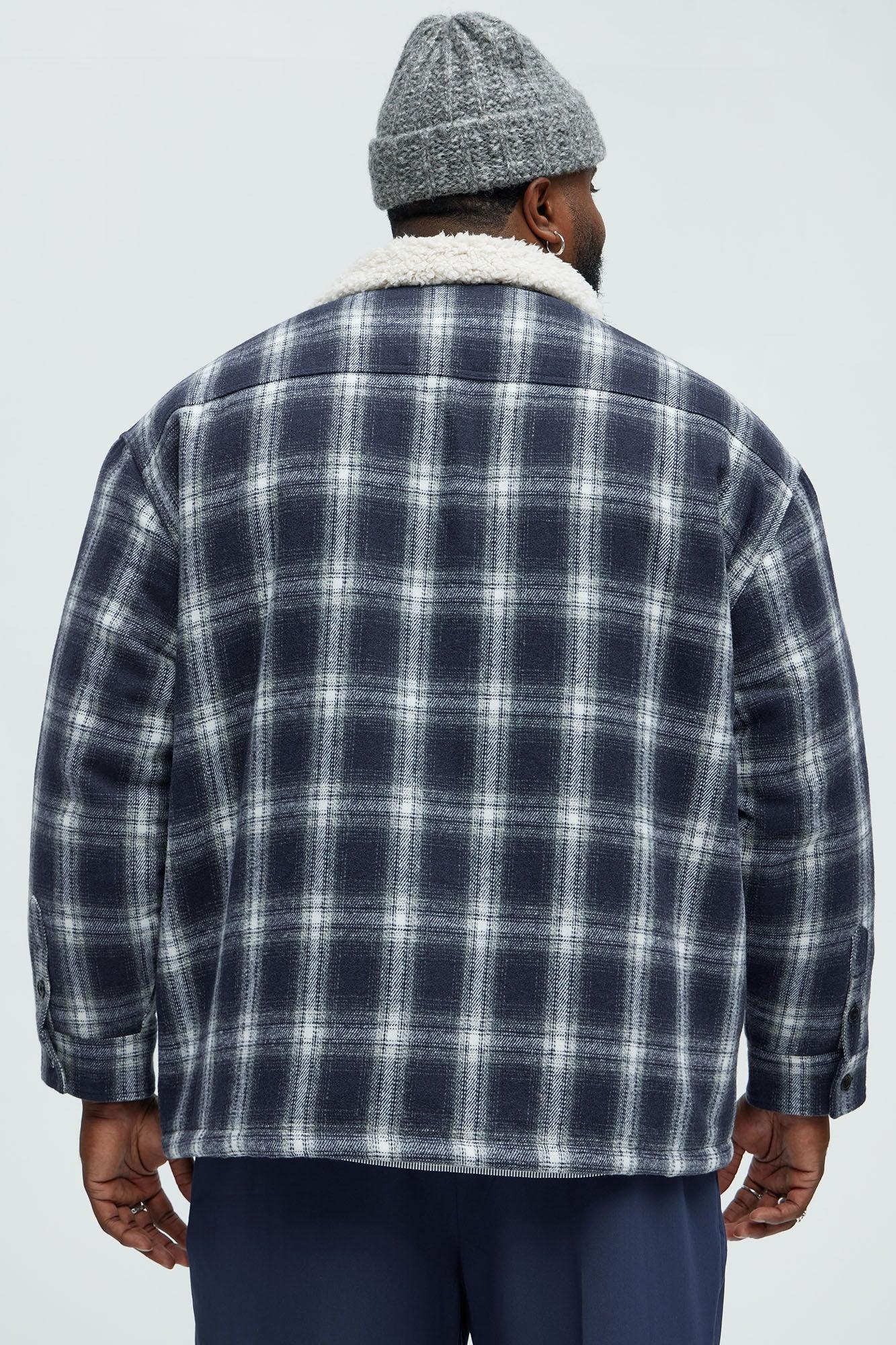 Sherpa Flannel Shacket - Blue/combo Product Image