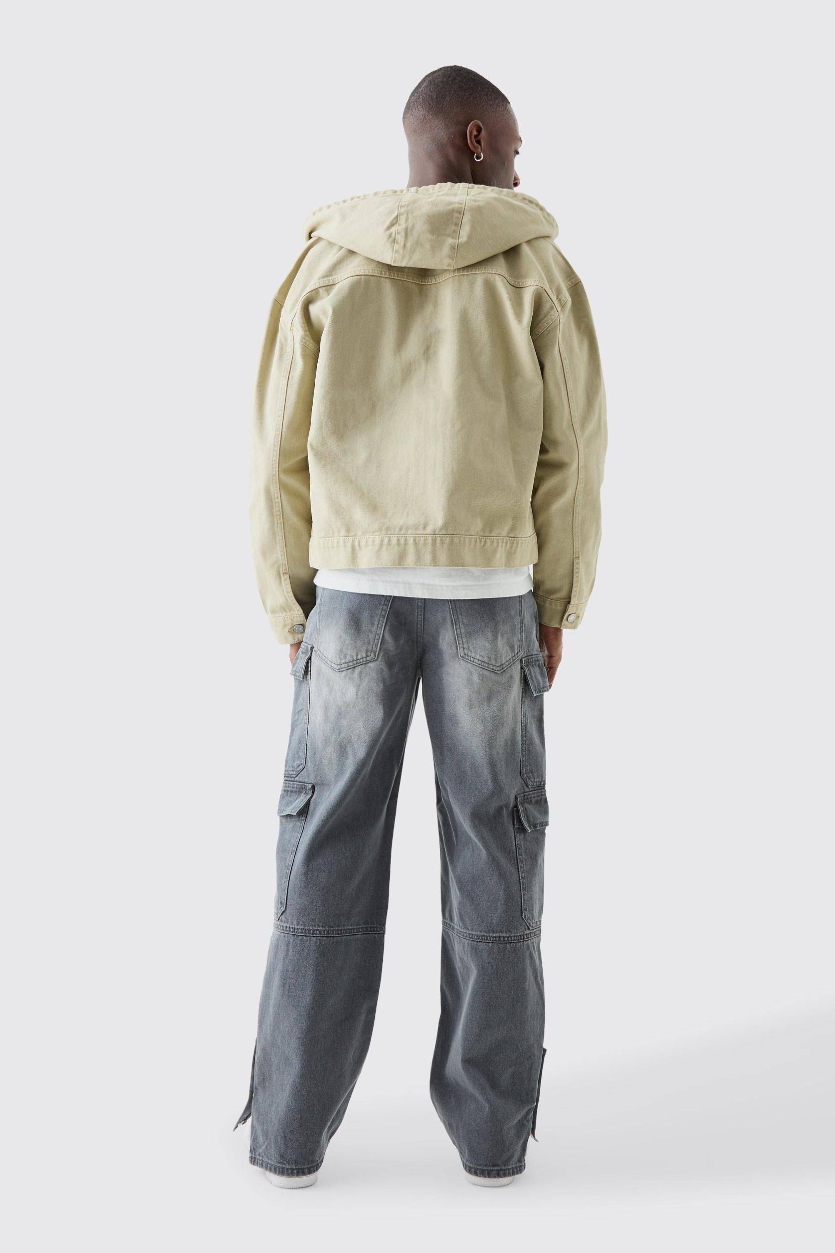 Baggy Rigid Bm Applique Multi Pocket Cargo Jeans In Grey | boohooMAN USA Product Image