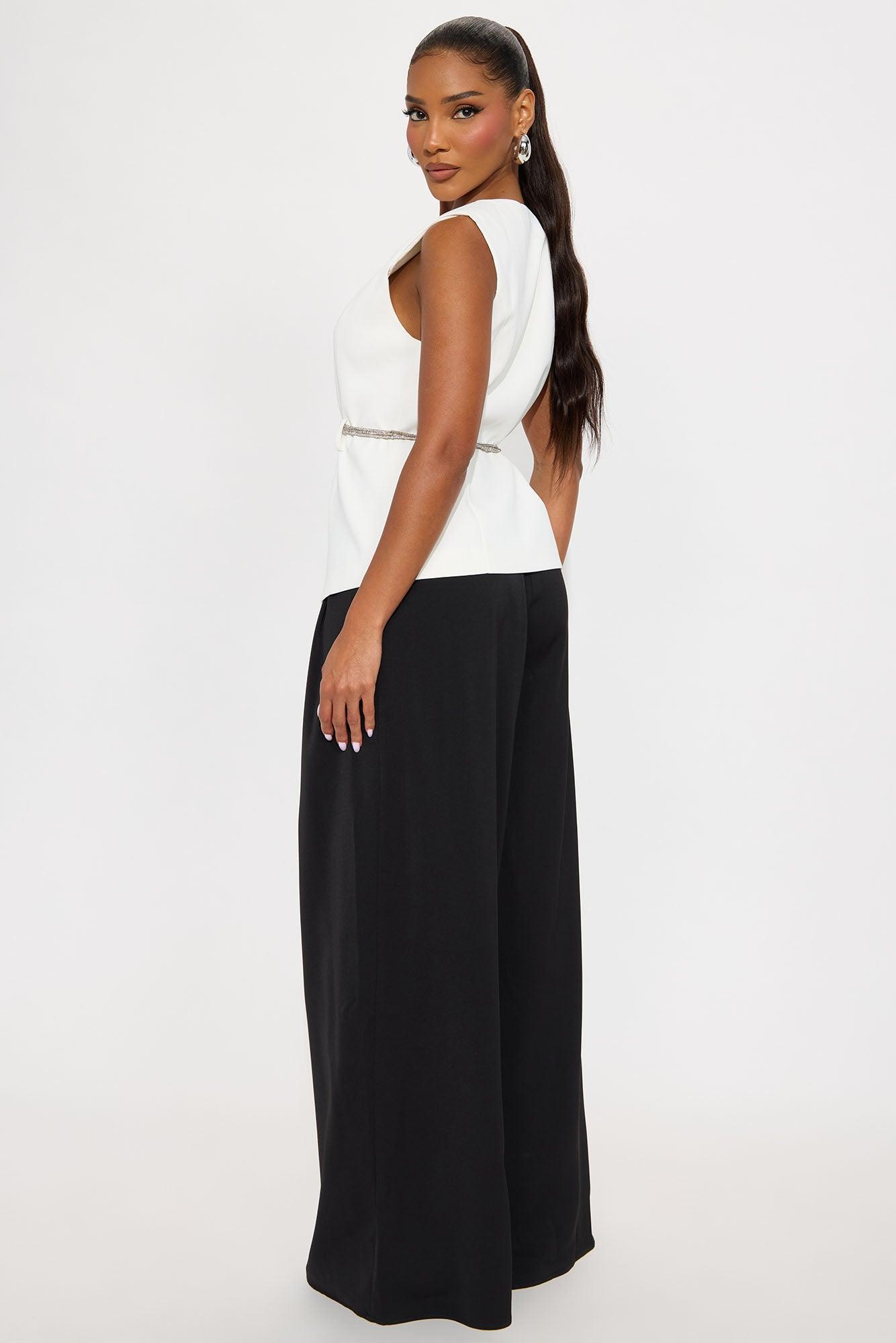Elise Belted Vest 3 Piece Pant Set - Black/White Product Image
