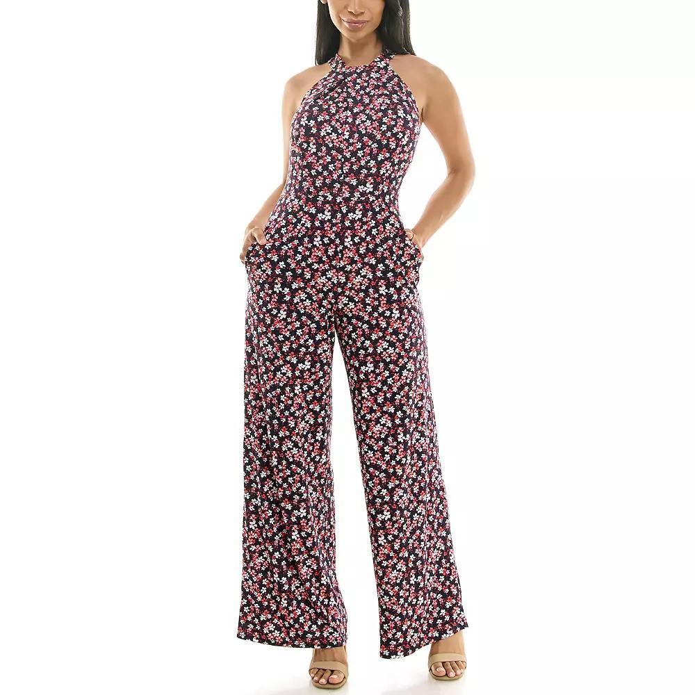 Women's Nina Leonard Printed Twist Neck Jumpsuit, Size: Small, Blue Red Team Product Image