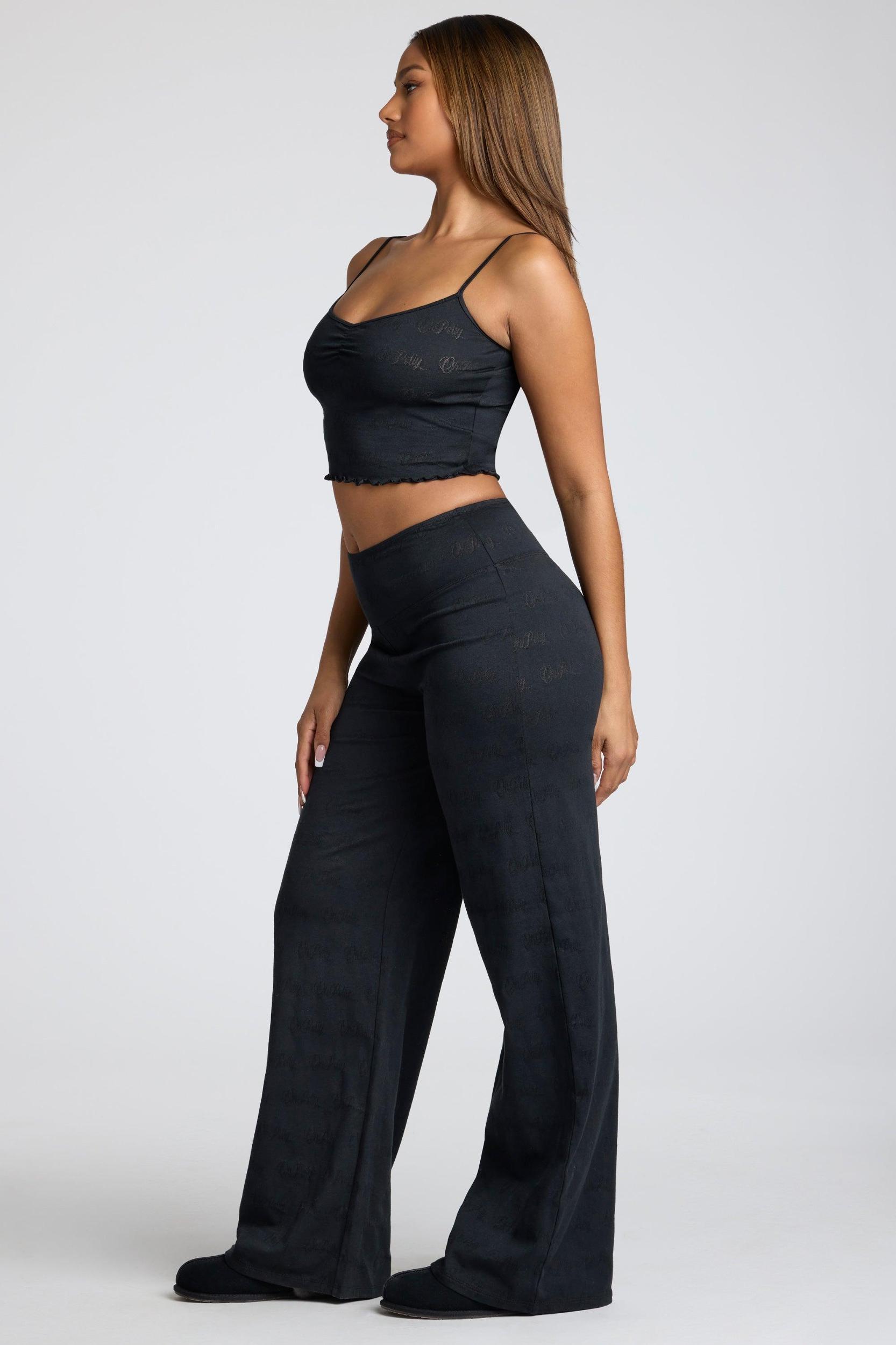 Mid Rise Straight Leg Pointelle Trousers in Black Product Image