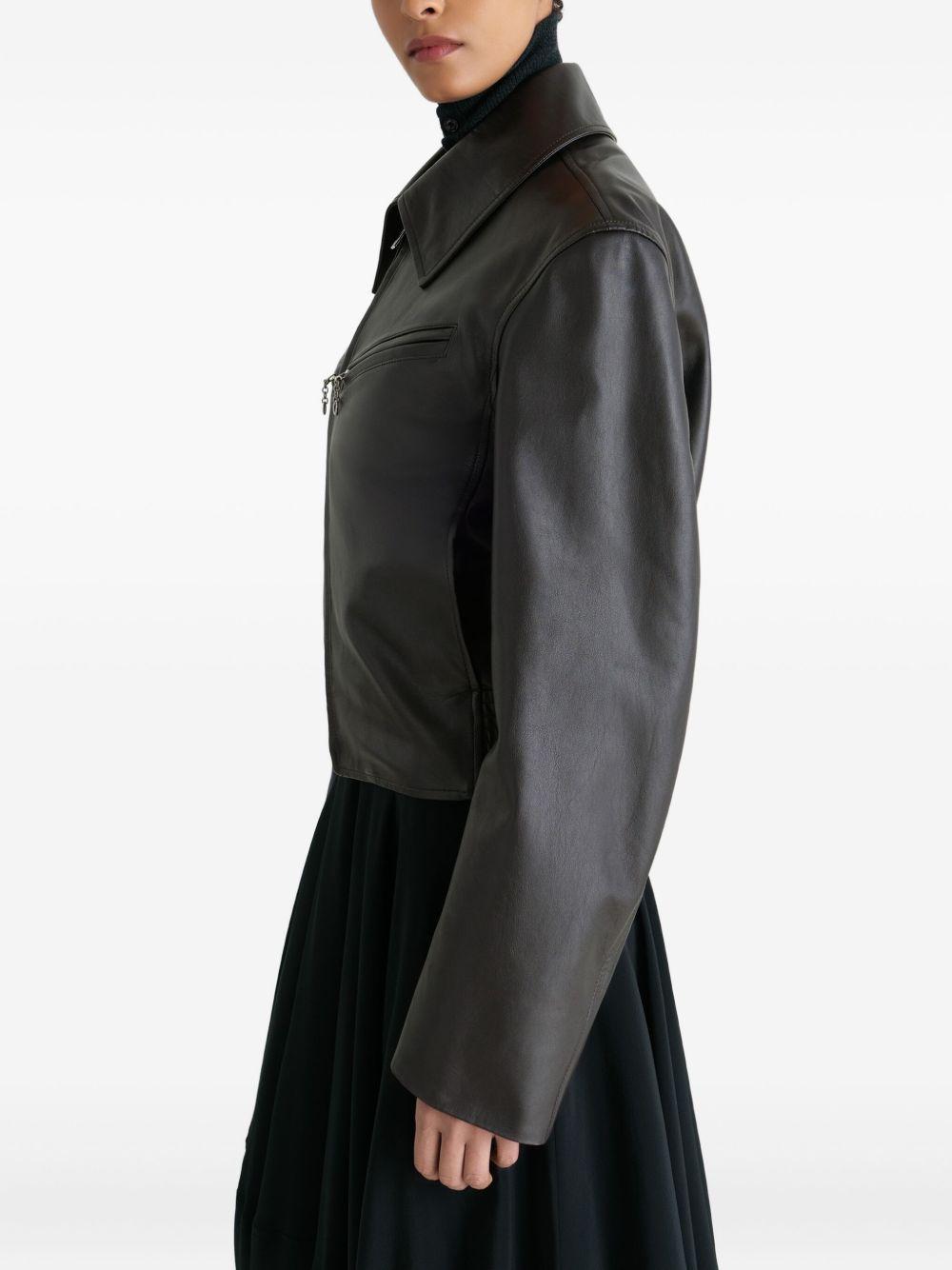 zip-front leather jacket Product Image