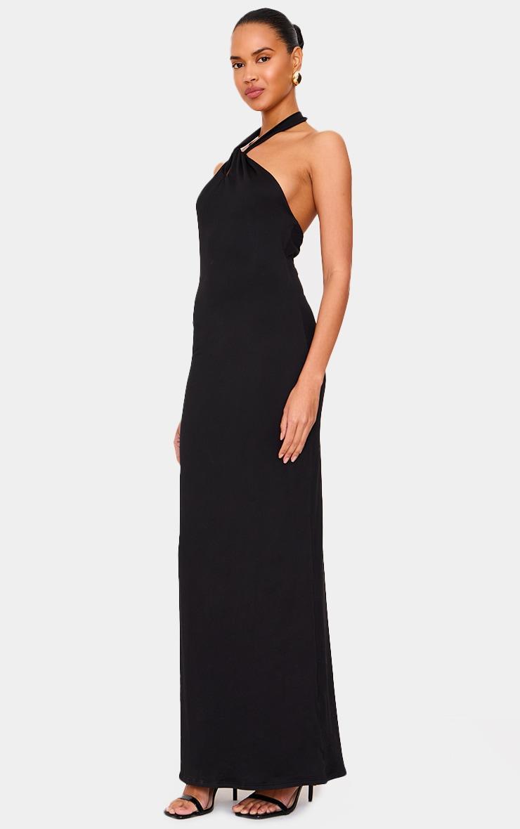 Black Double Contour Halterneck Low Back Maxi Dress Product Image