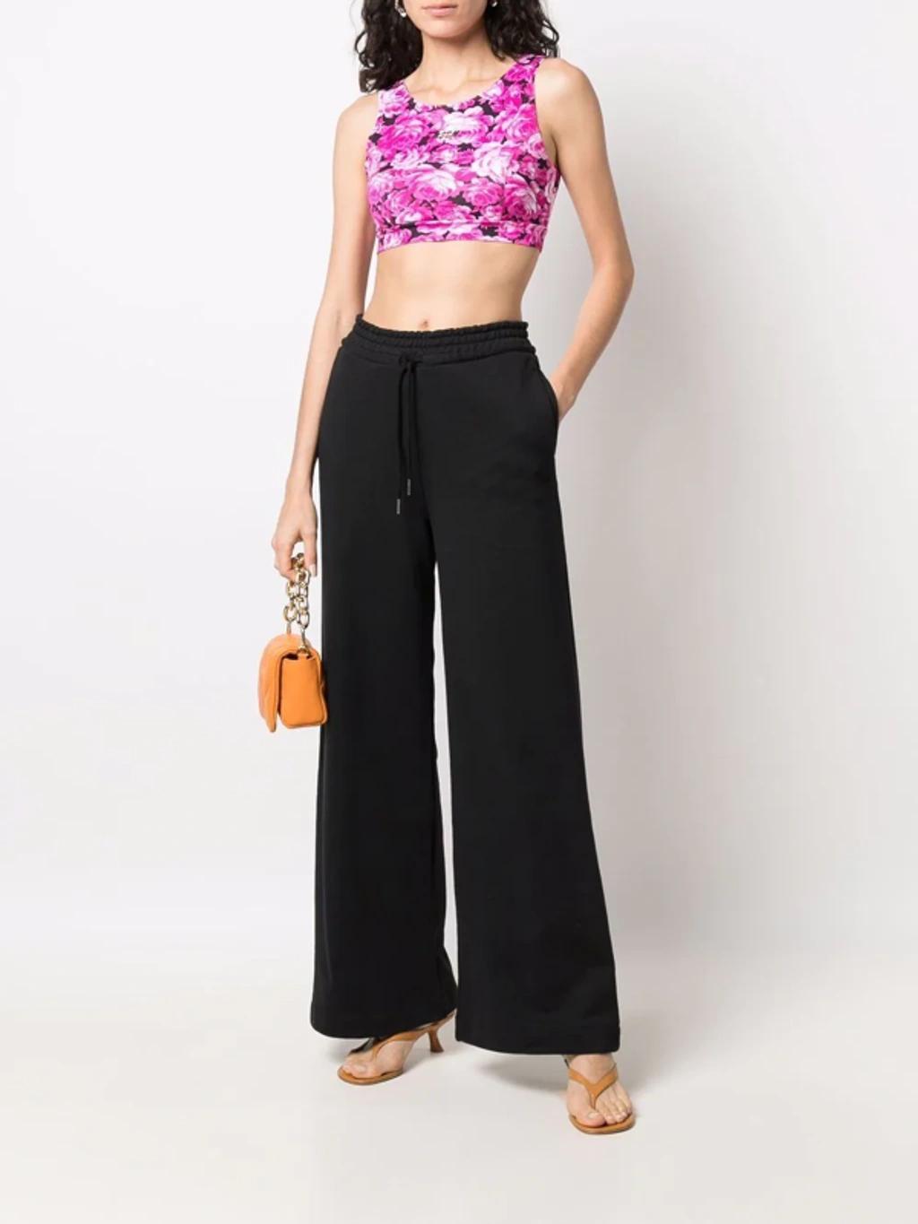 MSGM Floral Logo Print Top In Fuchsia Product Image
