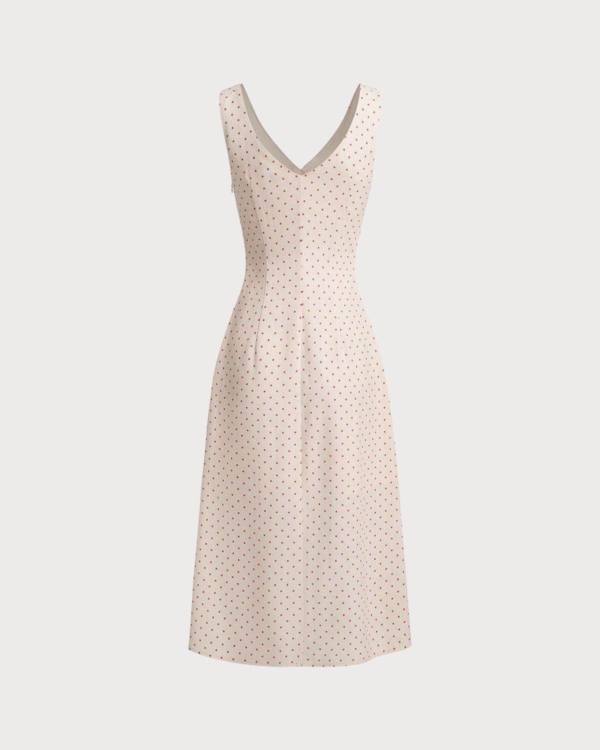 Beige V-neck Ruched Sleeveless Midi Dress Product Image