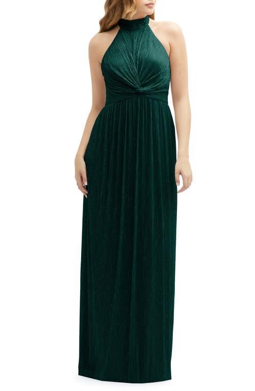 After Six Womens Band Collar Halter Open-Back Metallic Pleated Maxi Dress Product Image