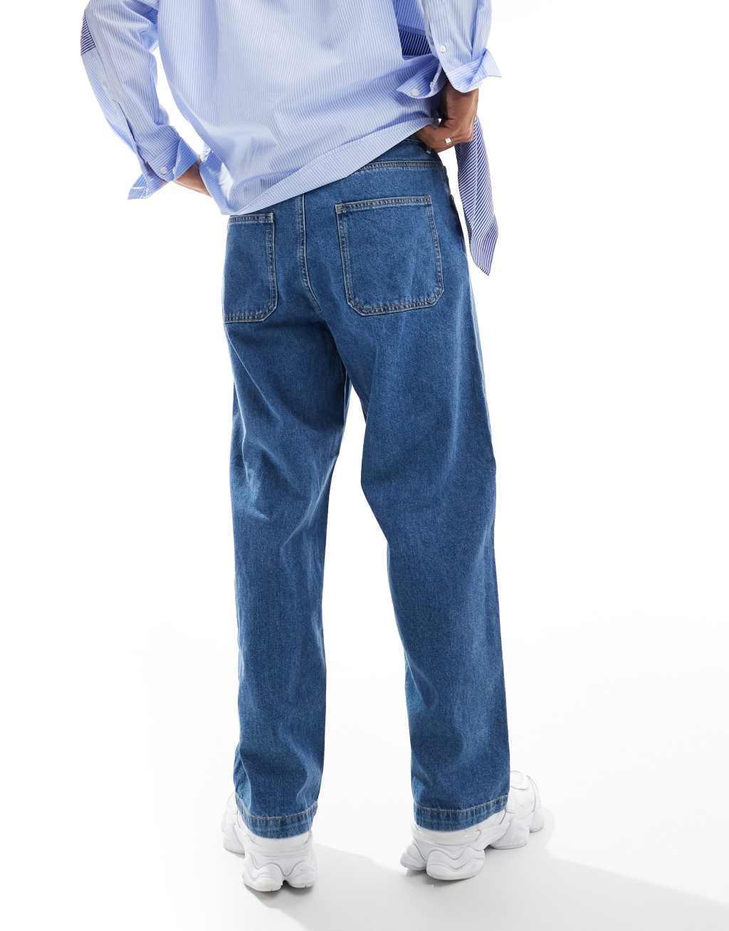 ADPT super baggy jeans in mid wash blue Product Image