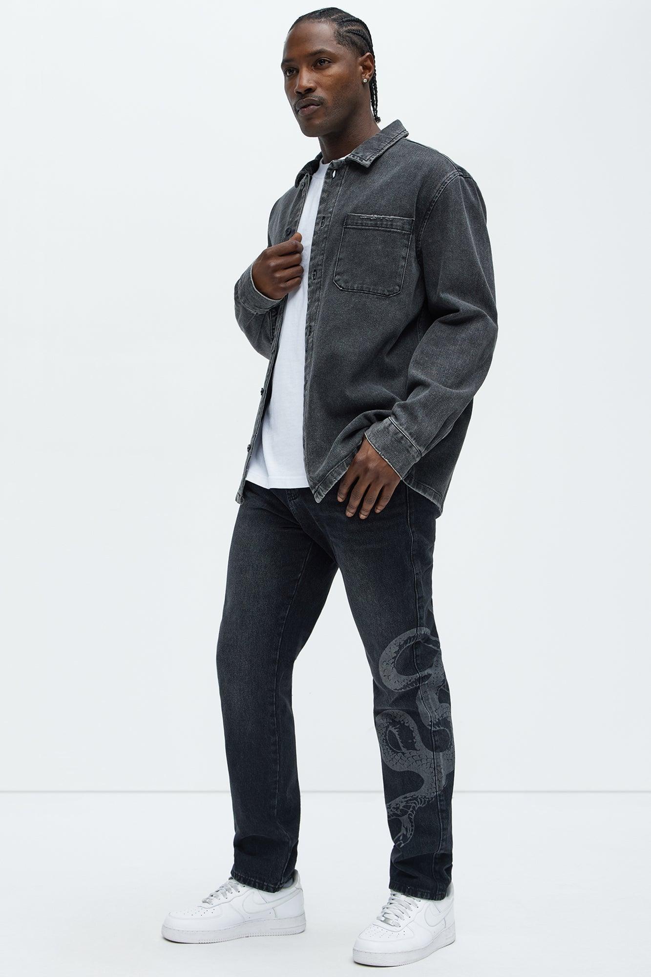 Snake Bleached Slim Jeans - Black Wash Product Image