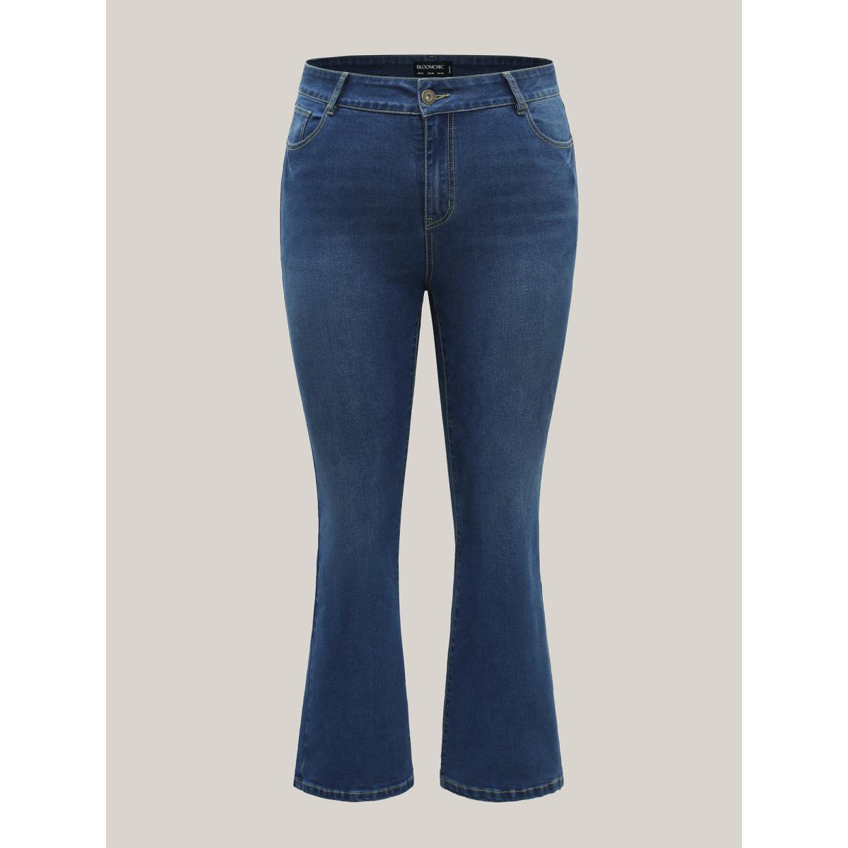 Plus Size Classic Bootcut Mid-Rise Jeans Women Midblue Medium stretch Slanted pocket Jeans BloomChic 16/1X Product Image