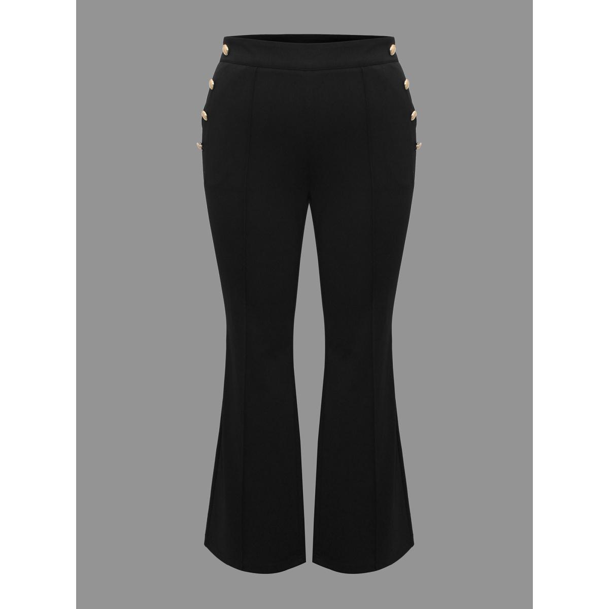 Plus Size Stretchy Woven Button Detail Bootcut Pants Women Black At the Office Bootcut Mid Rise Work Pants BloomChic 18-20/2X Product Image