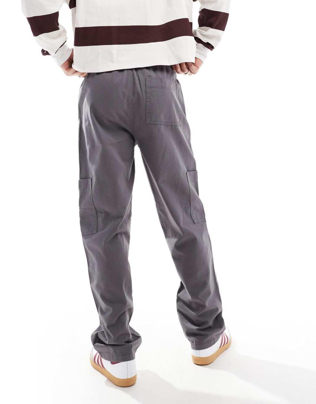 ASOS DESIGN straight leg cargo pants in gray Product Image
