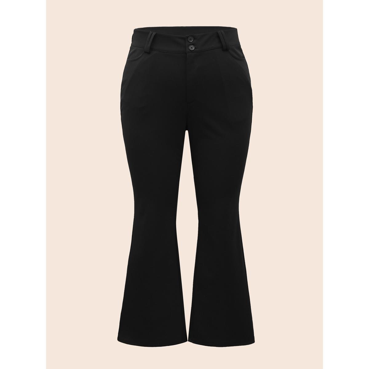Plus Size Stretch Woven Double Button Drape Pants Women Aegean Workwear Essentials Bootcut Mid Rise Work Pants BloomChic 14-16/1X Product Image