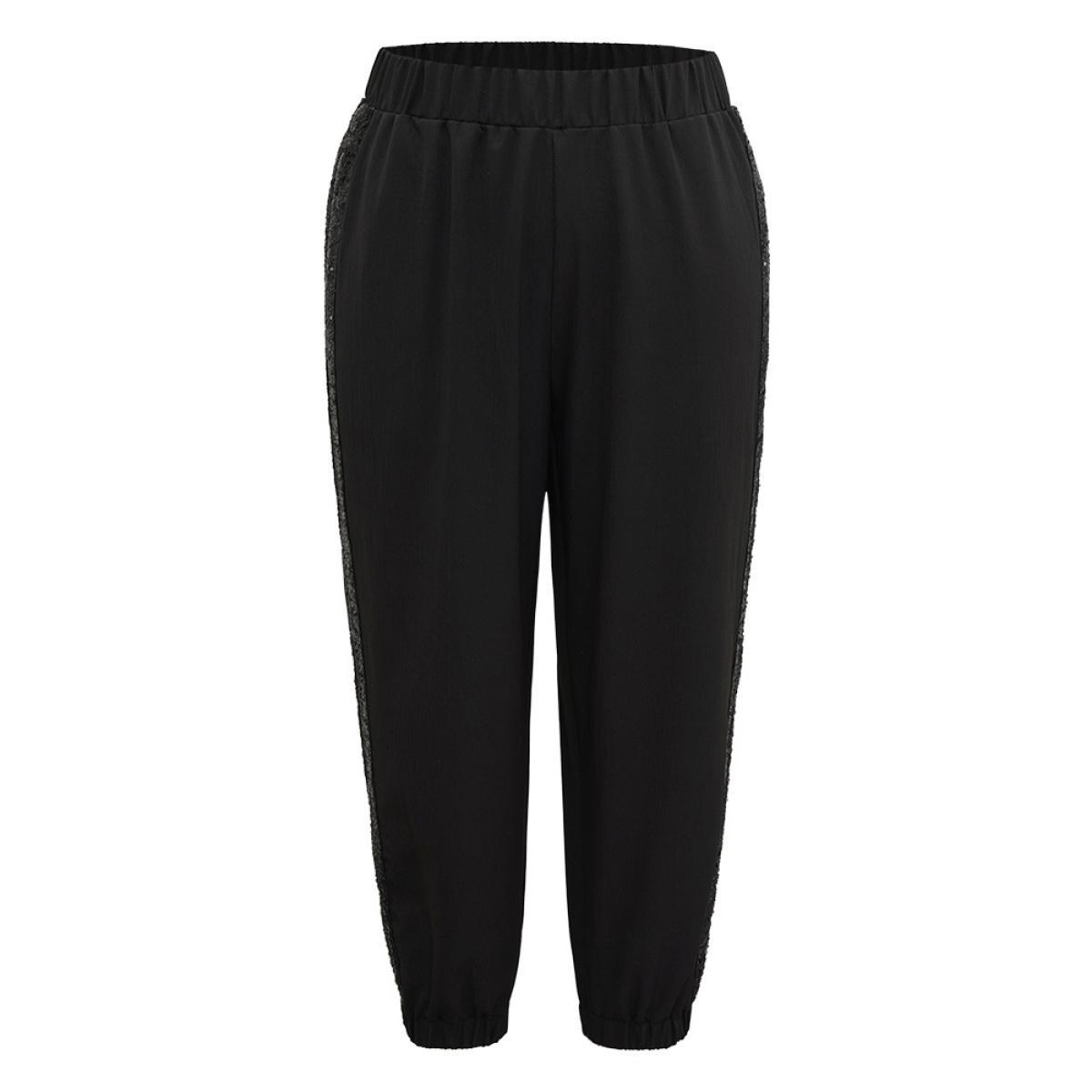 Plus Size Solid Sequin Patchwork Pocket Pants Women Black Glamour Harem High Rise Going out Pants BloomChic 30/6X Product Image