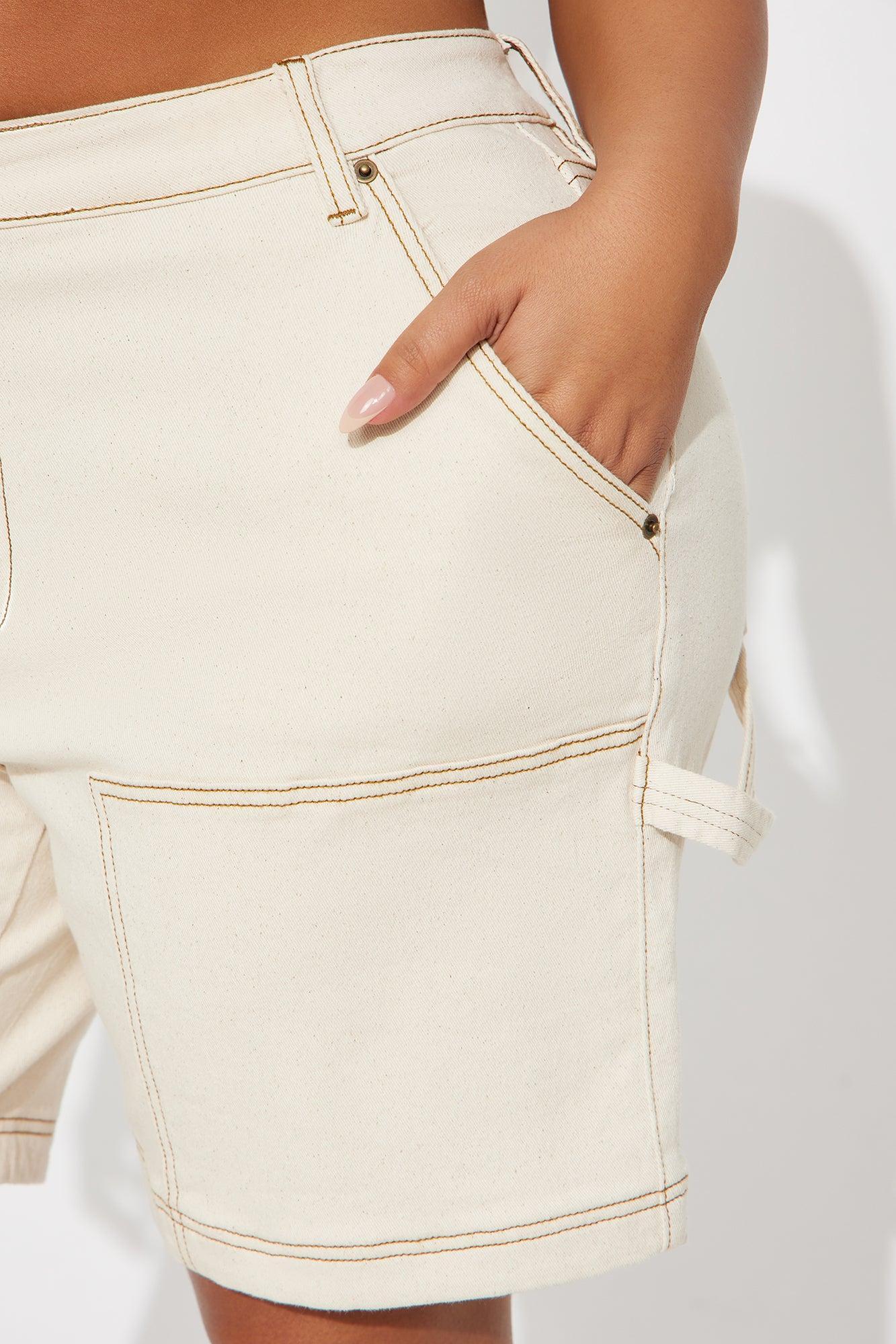 Work Hard Utility Denim Shorts - Cream Product Image
