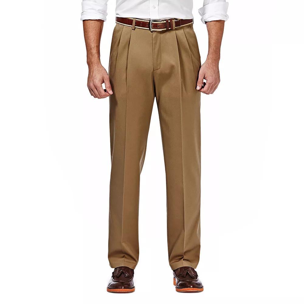Mens Haggar Premium No-Iron Khaki Stretch Classic-Fit Pleated Expandable Waist Pants, Mens Product Image