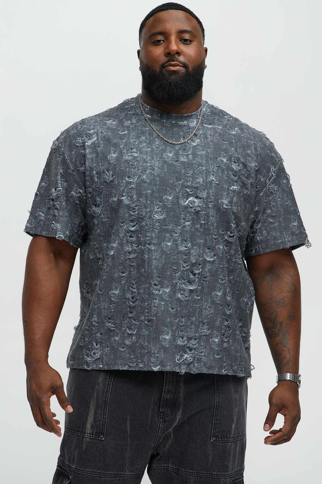 Distressed Relaxed Short Sleeve Tee Shirt - Charcoal Product Image