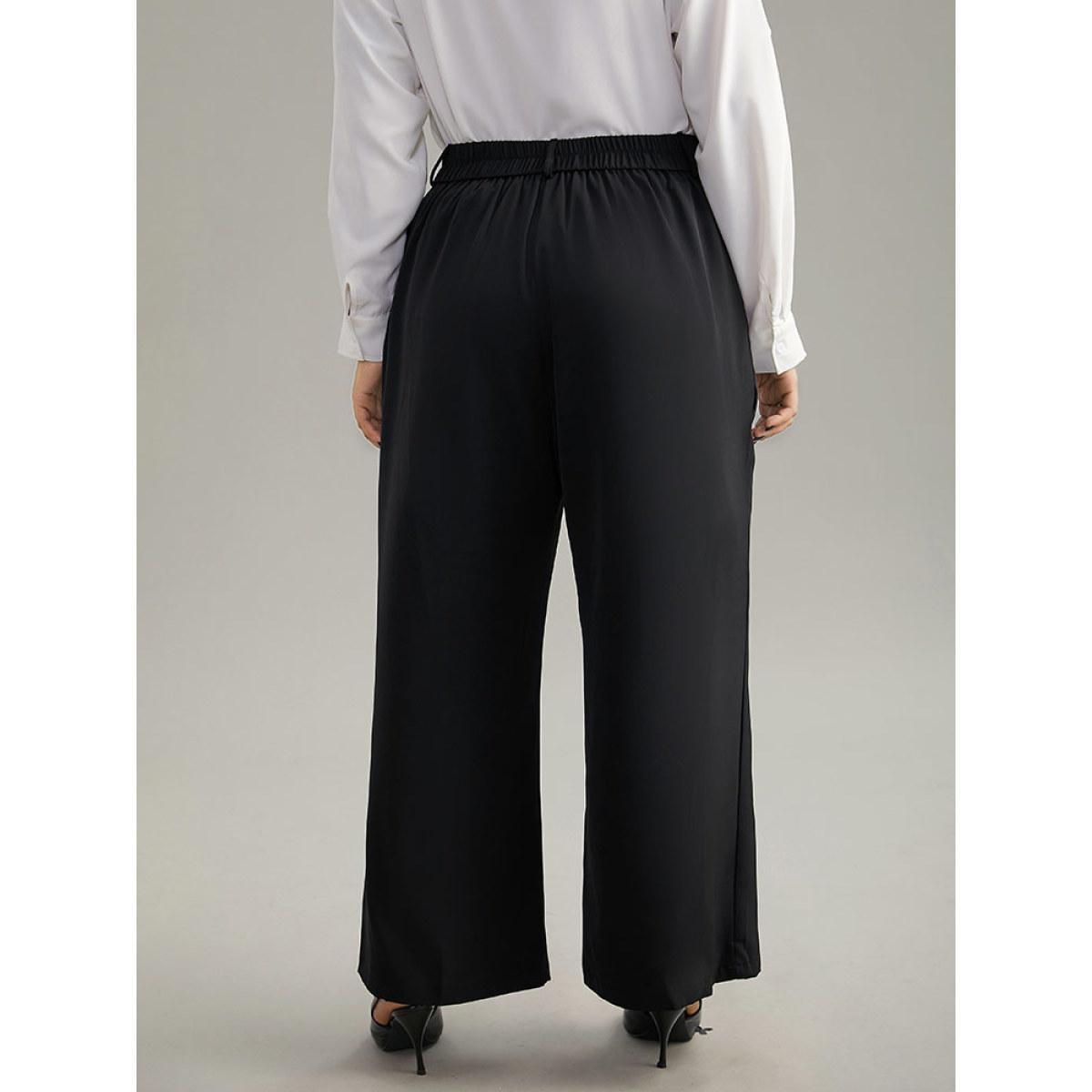 Plus Size Static-Free Plain Pocket Wide Leg Pants Women Black Workwear Essentials Wide Leg High Rise Work Pants BloomChic 26/4X Product Image