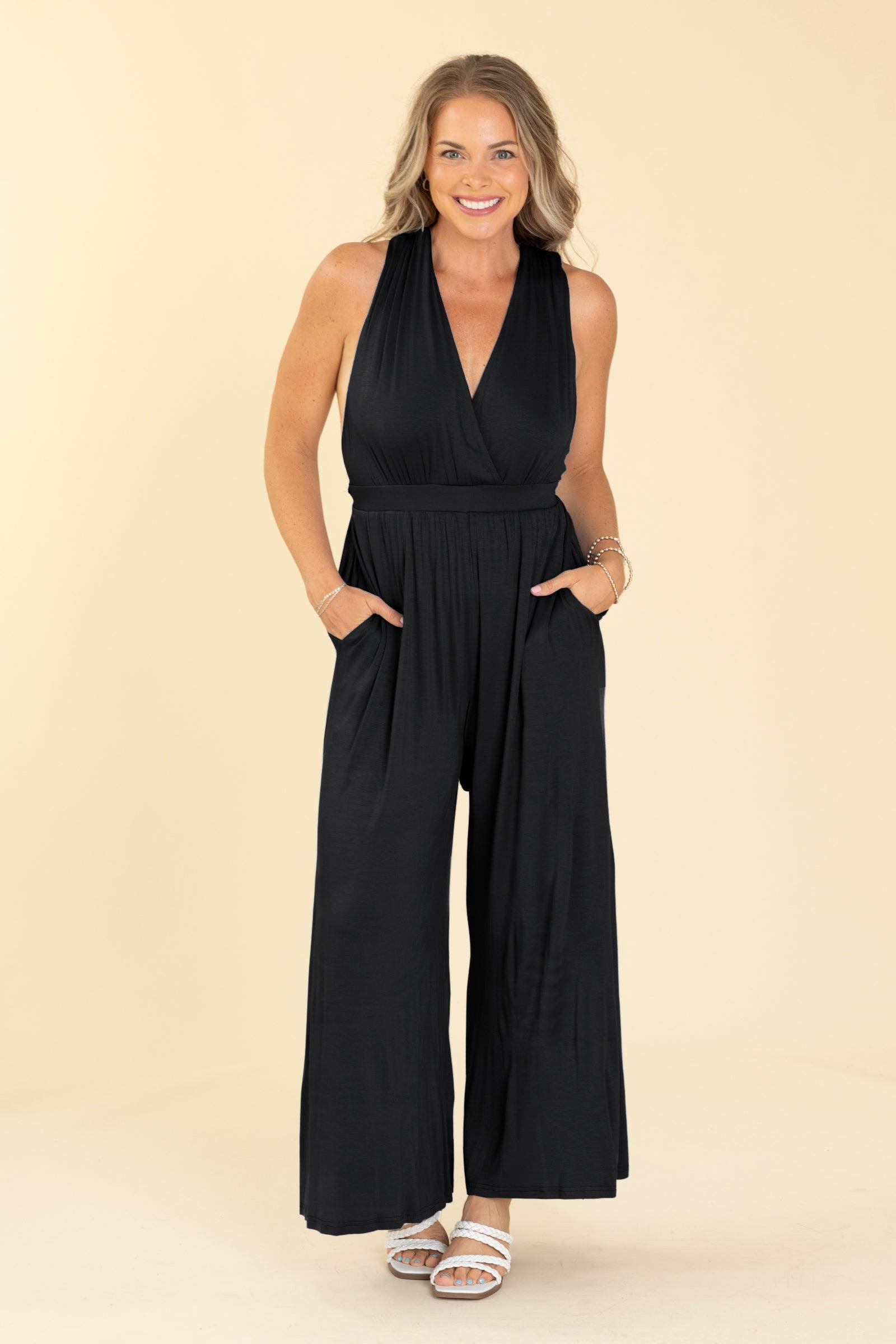 Black Convertible Strap Wide Leg Jumpsuit Product Image