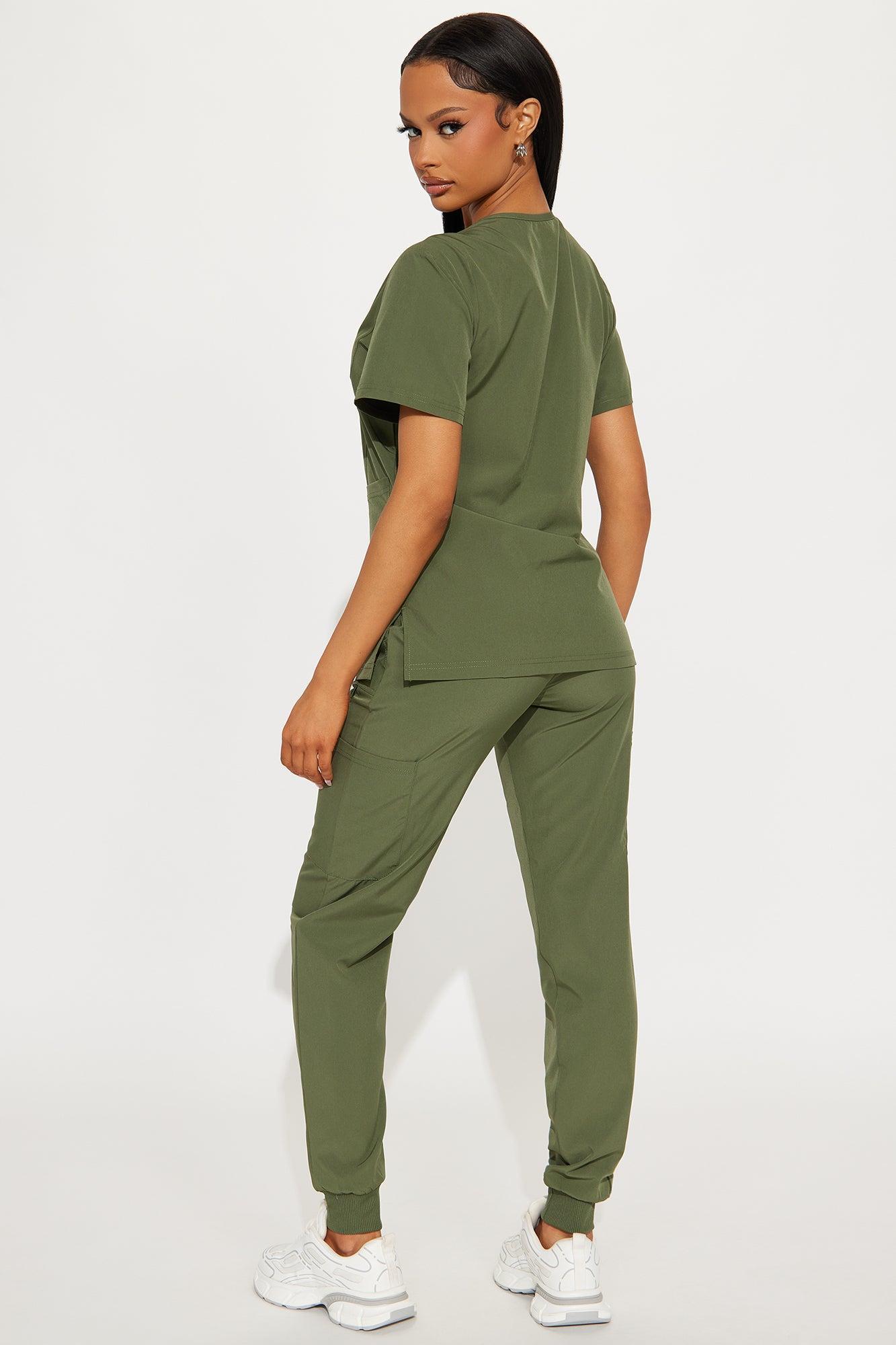 Essential 4 Way Stretch Scrub Uniform Jogger Set - Olive Product Image