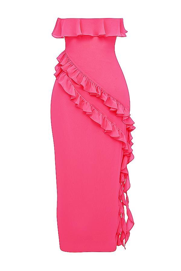 Sarina  fuchsia ruffle maxi dress Product Image