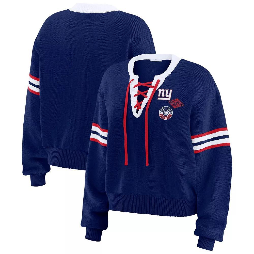 Women's WEAR by Erin Andrews Navy Seattle Seahawks Lace-Up Pullover Sweatshirt, Size: Medium, Blue Product Image