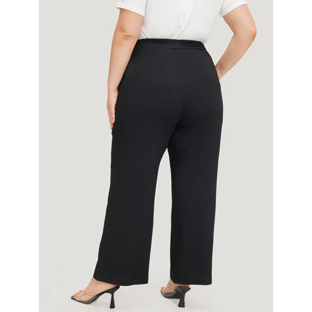 Plus Size Solid Pocket High Rise Elastic Waist Pants Women Black Elegant High Rise Dailywear Pants BloomChic 26/4X Product Image