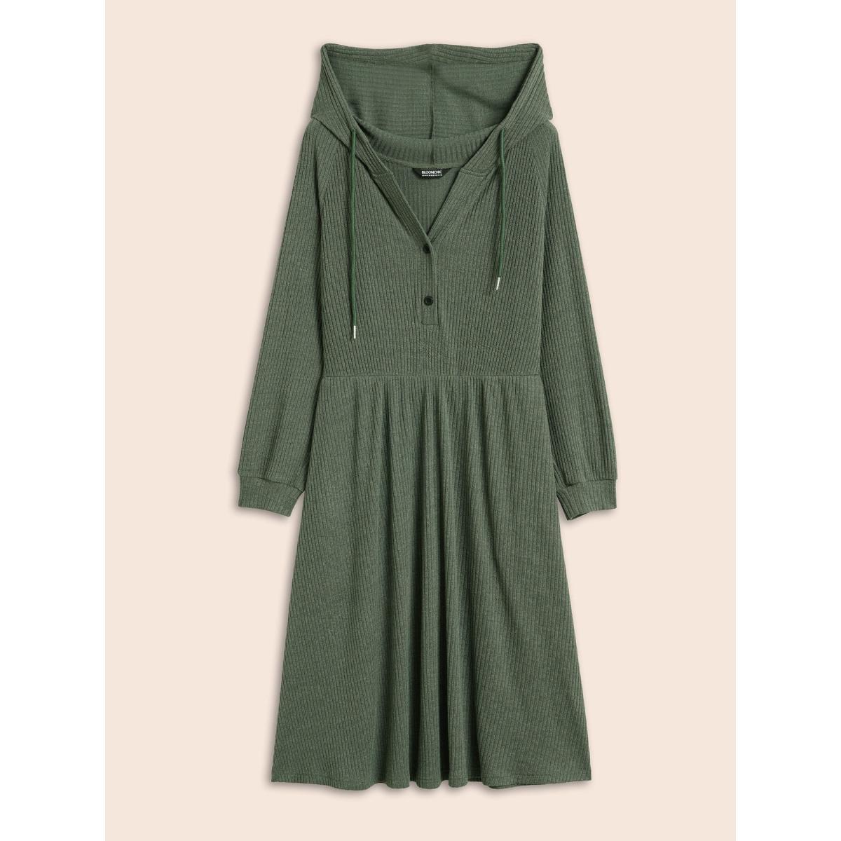 Plus Size Texture Drawstring Hooded Pocket Dress DarkSlateGray Women Casual Texture Hooded Long Sleeve Curvy BloomChic 28/5X Product Image