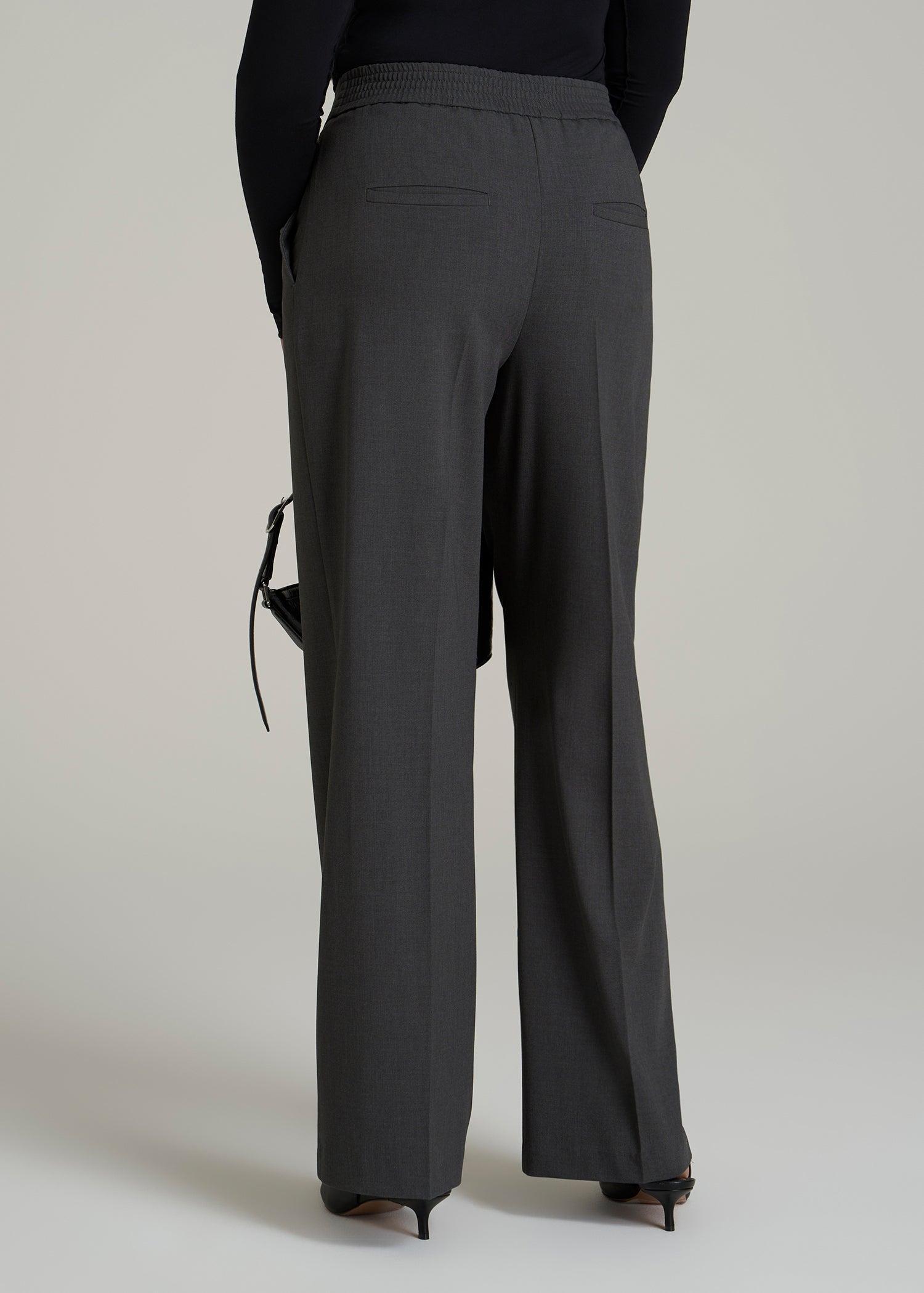Flat Front Wide Leg Dress Pants for Tall Women in Graphic Charcoal Product Image