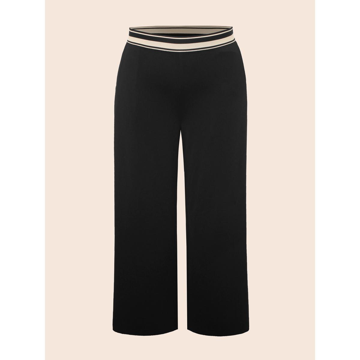 Plus Size Mid Rise Contrast Elastic Waist Pants Women Black Casual Mid Rise Everyday Pants BloomChic 28/5X Product Image