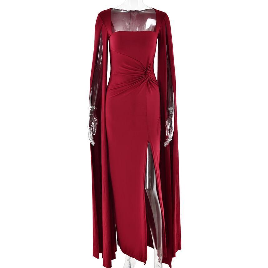 Slit-Sleeve Plain Maxi A-Line Dress Product Image