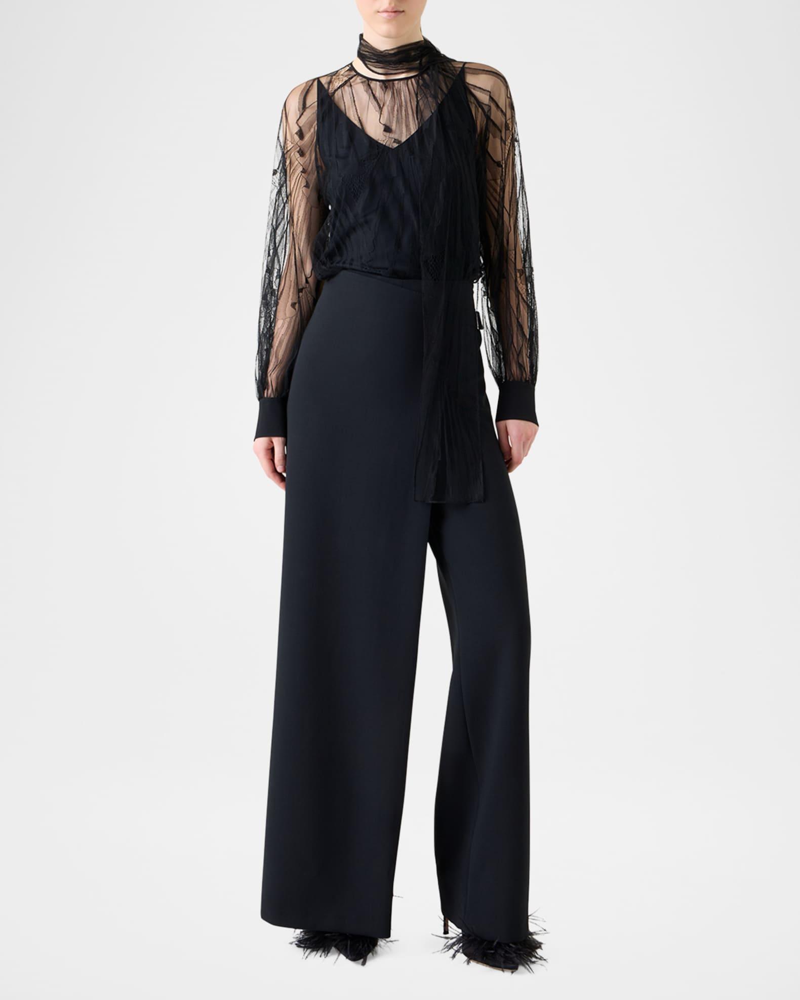 Long-Sleeve Flounce Lace Scarf Blouse Product Image
