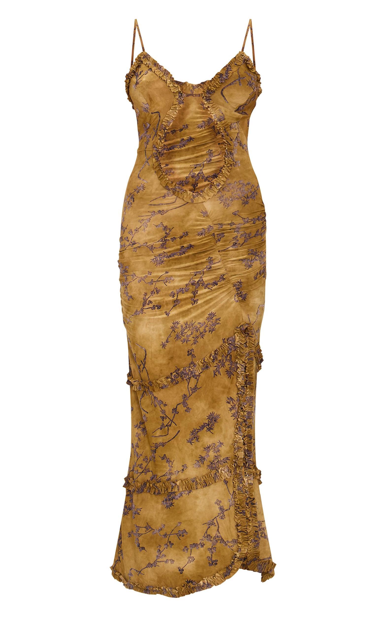Green Floral Printed Devore Cut Out Cami Split Hem Maxi Dress Product Image