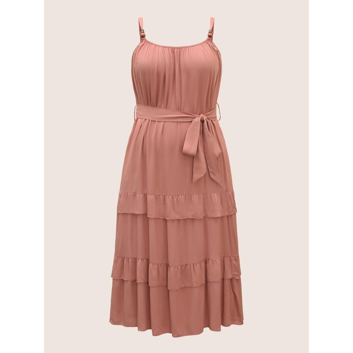 Plus Size Solid Ruffle Layered Hem Cami Dress DustyPink Women Resort Gathered Non Sleeveless Curvy BloomChic 22-24/3X Product Image