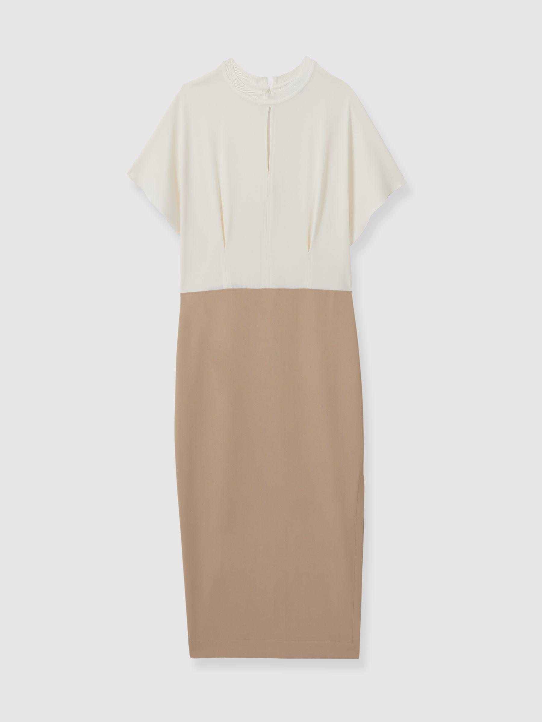 Miller Ivory/Stone Colourblock Draped Sleeve Midi Dress Product Image