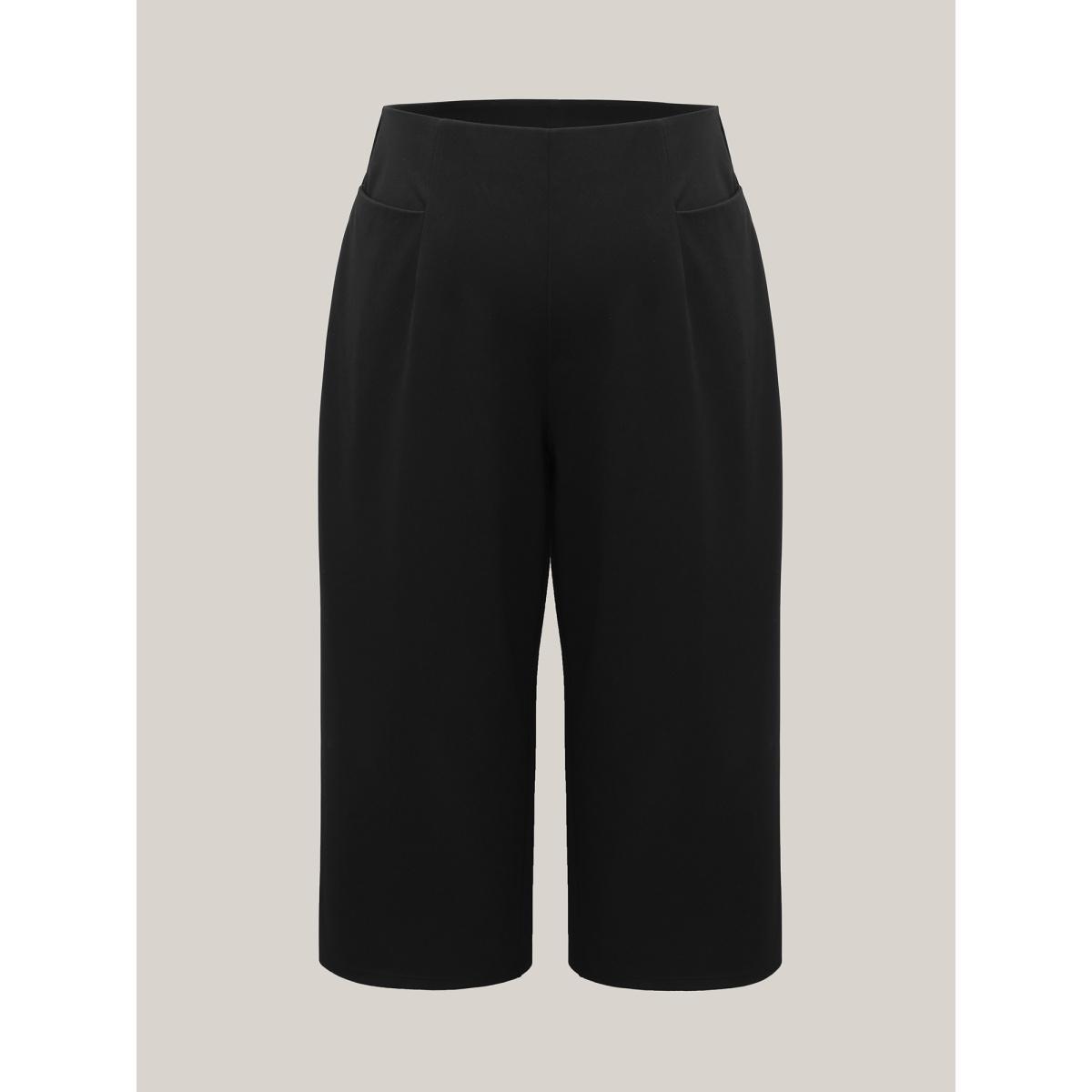 Plus Size Stretch Woven Wide-Leg Pull-On Pants Women Black At the Office Wide Leg Mid Rise Work Pants BloomChic 10/M Product Image