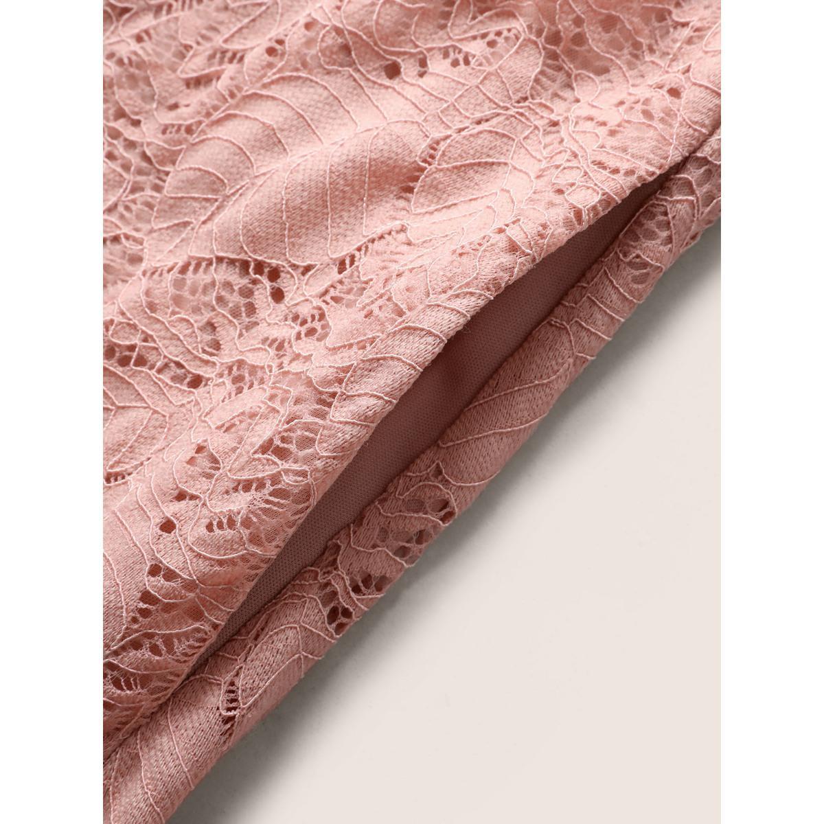 Plus Size Crochet Lace Wrap Hem Tank Midi Dress Blush Women Elegant Petal edge Round Neck Sleeveless Curvy BloomChic 14-16/1X Product Image