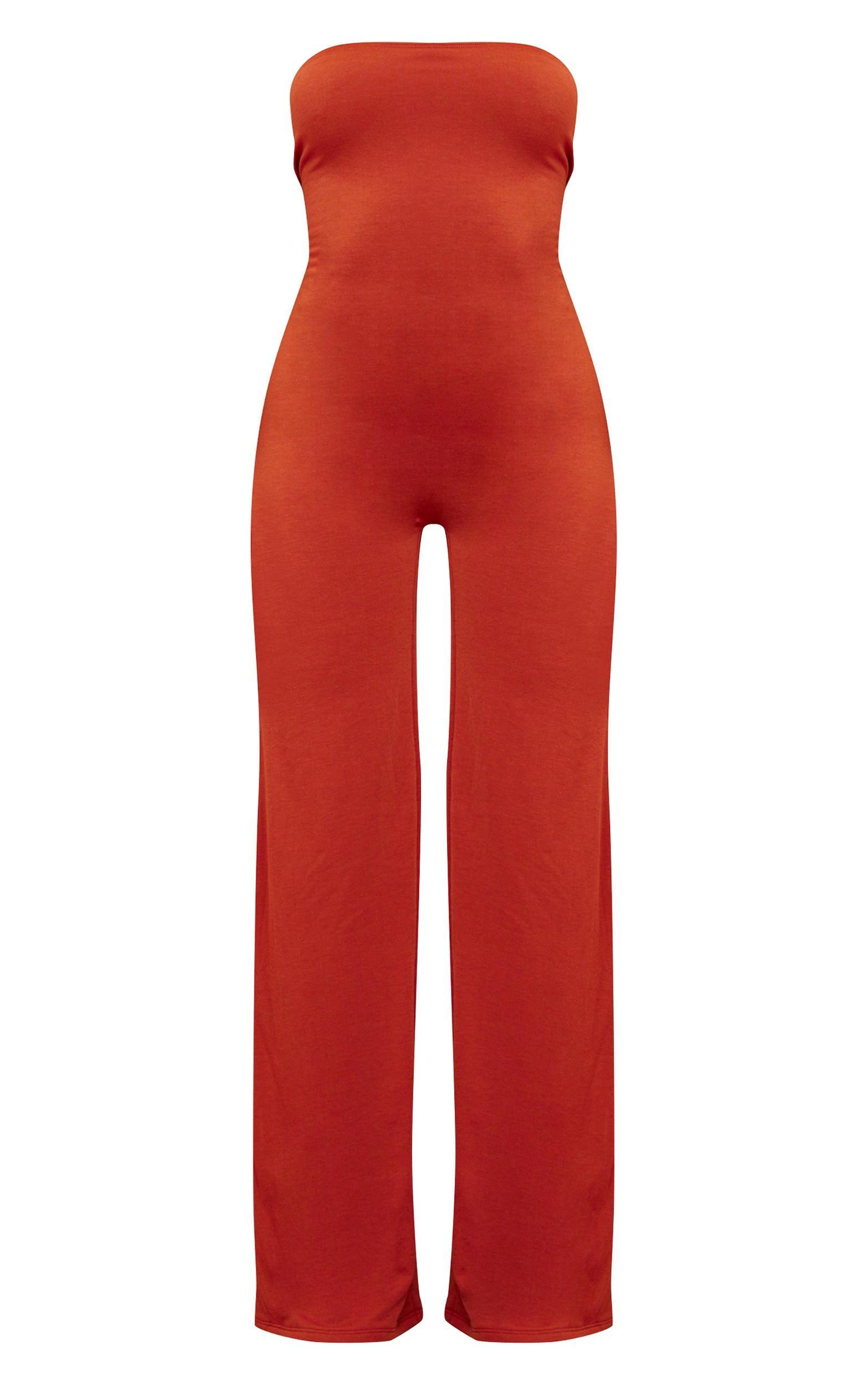 Rust Double Layer Contour Jersey Bandeau Wide Leg Jumpsuit Product Image